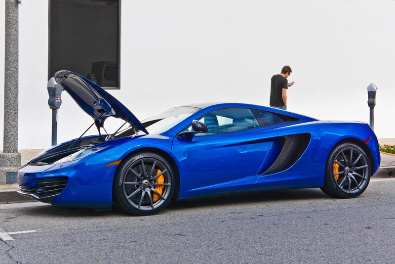 Blue McLaren with open hood