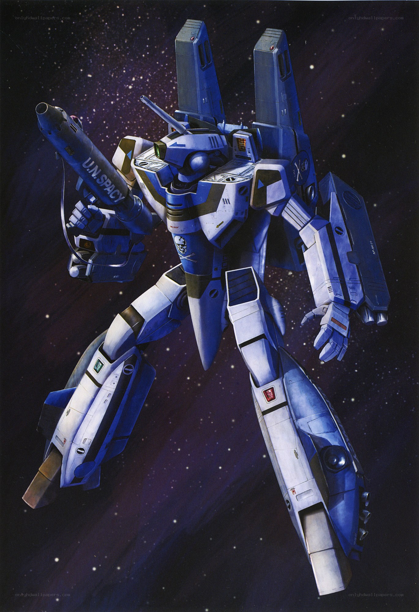 Blue mecha in space