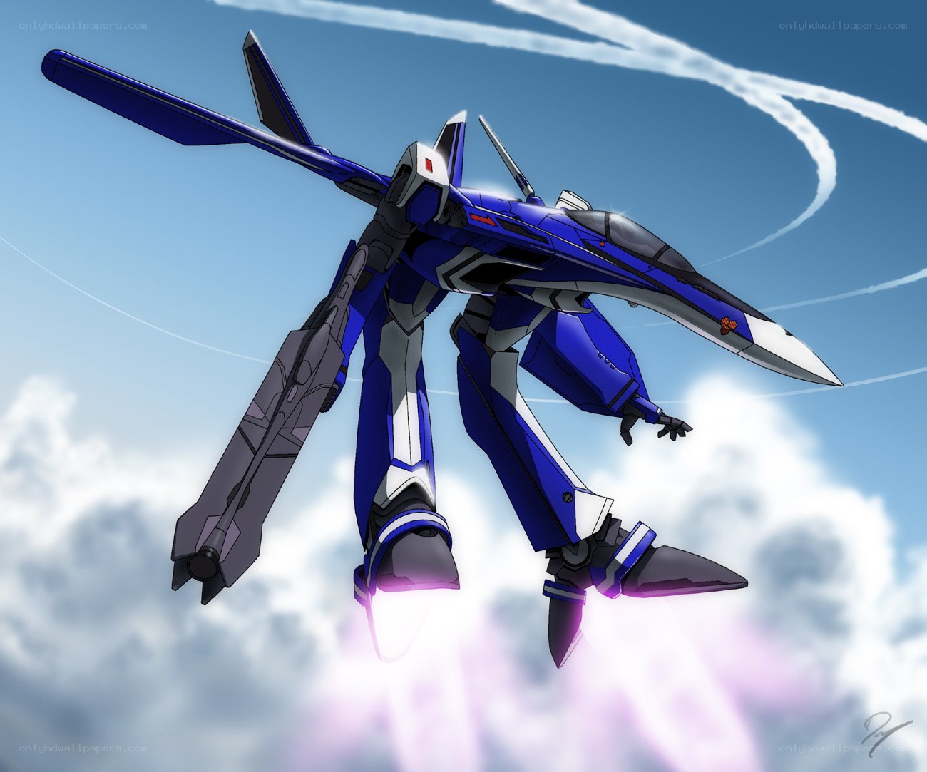 blue mecha jet in flight