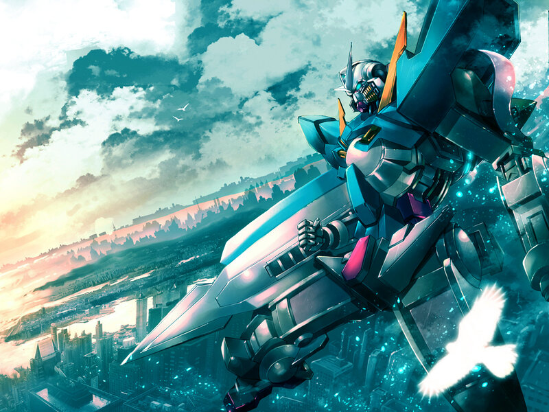 Blue Mecha Robot — Dramatic, Sunset