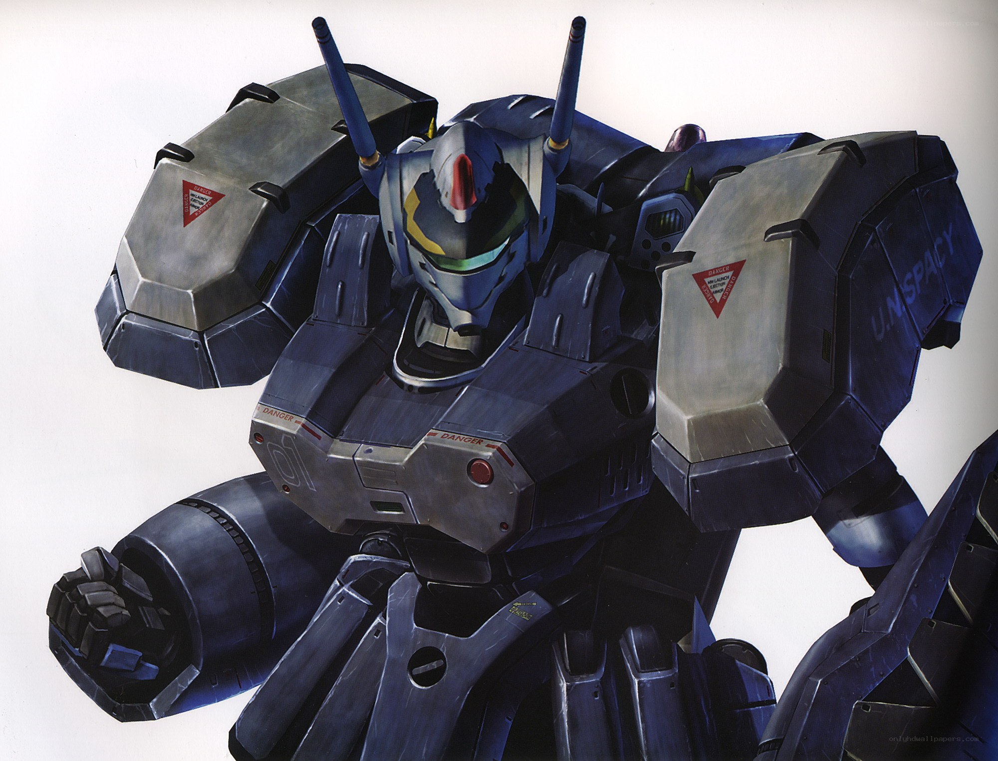Blue mecha robot with weapons