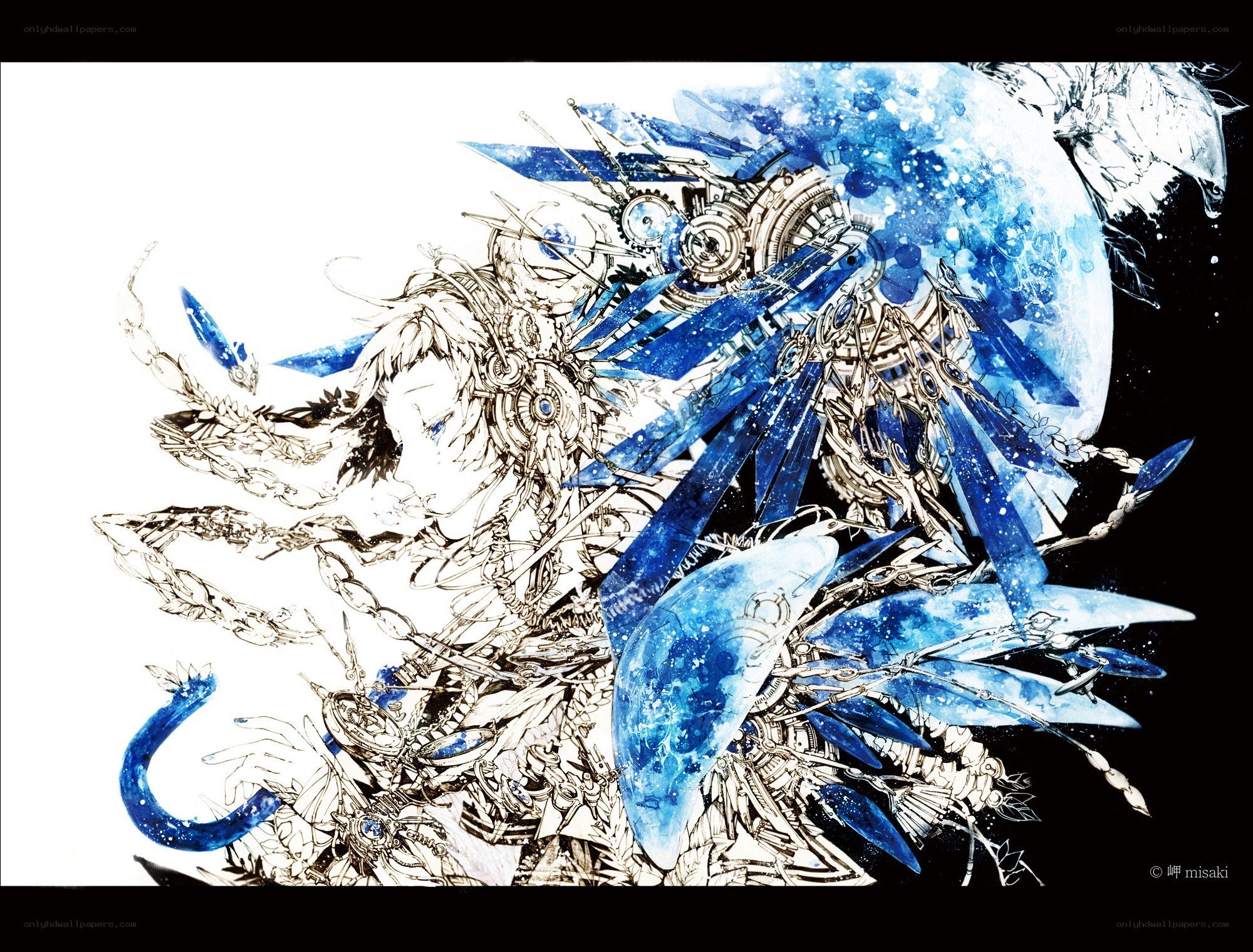 blue mechanical fantasy character