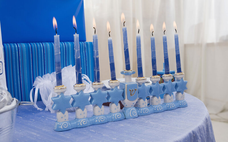 Blue Menorah with Candles