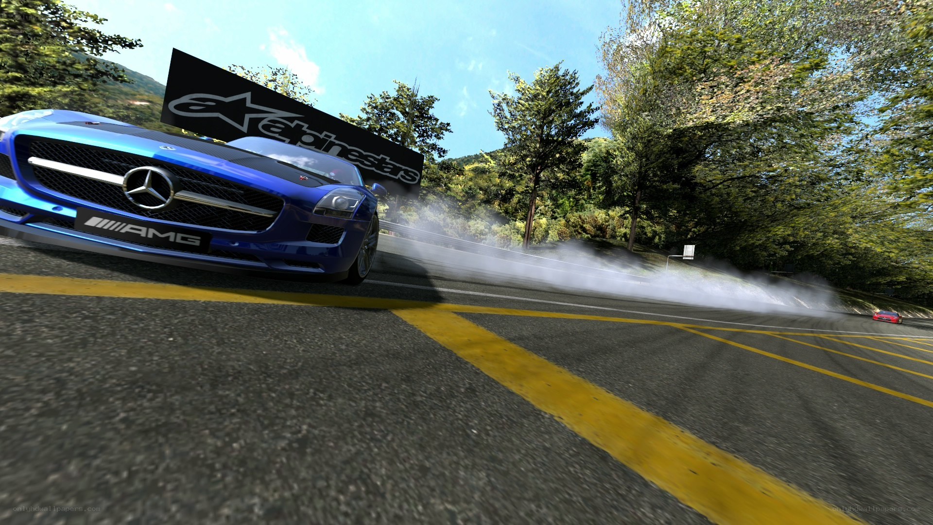 Blue Mercedes AMG drifting