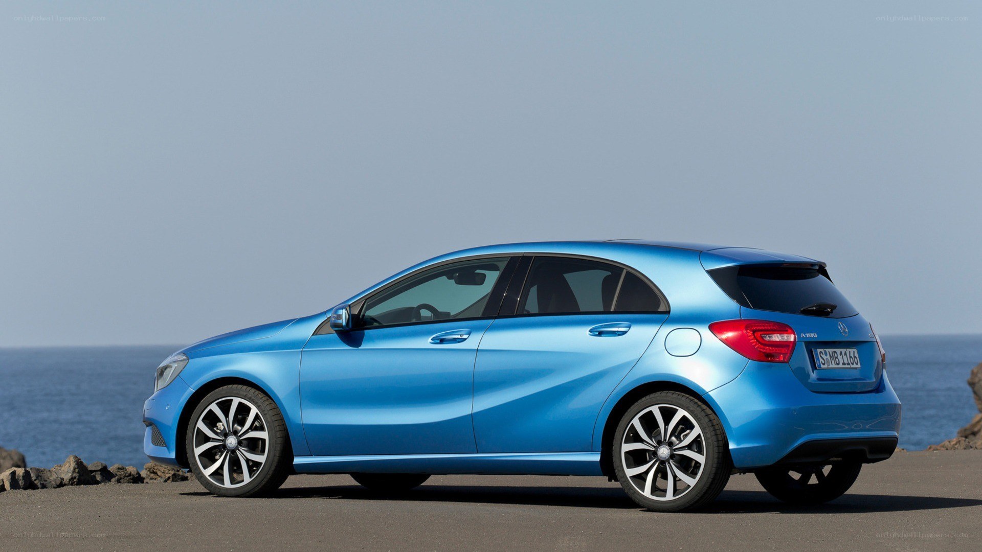 blue mercedes-benz a-class