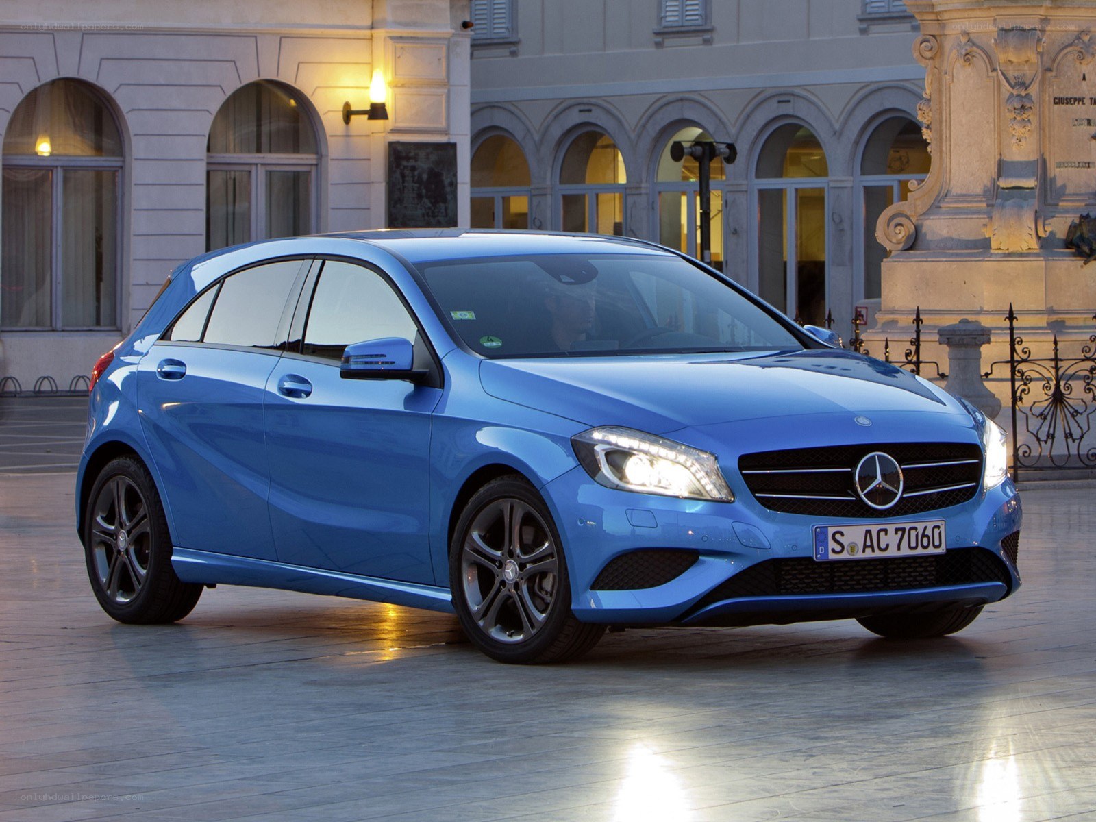 Blue Mercedes-Benz A-Class hatchback