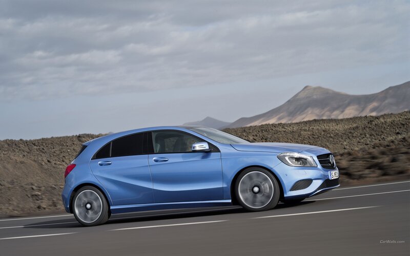 Blue Mercedes-Benz A-Class in motion