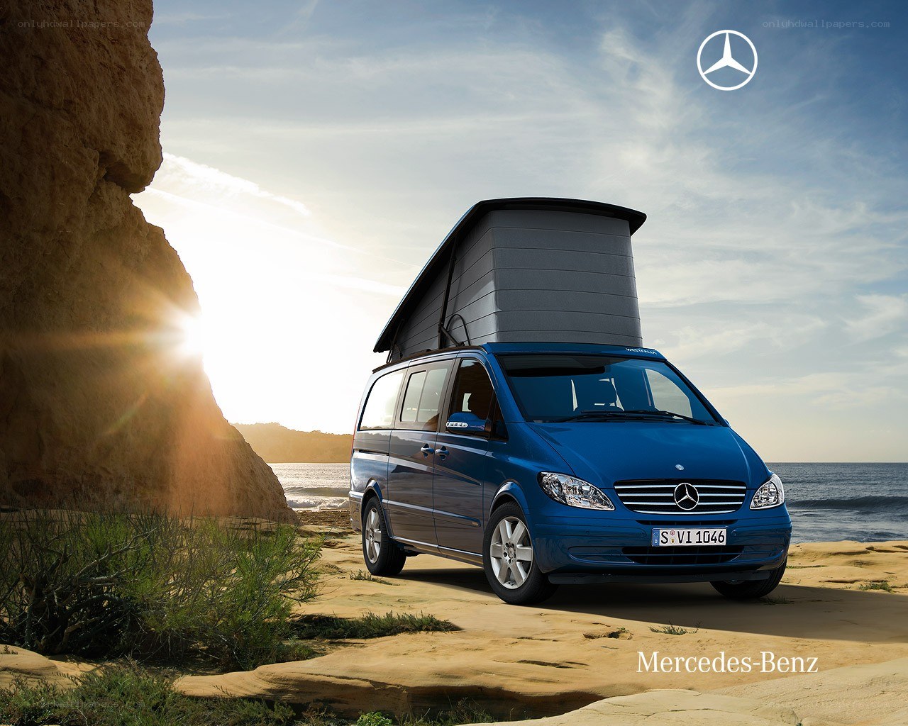 Blue Mercedes-Benz camper van
