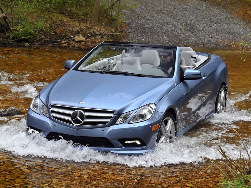 Blue Mercedes-Benz convertible in stream