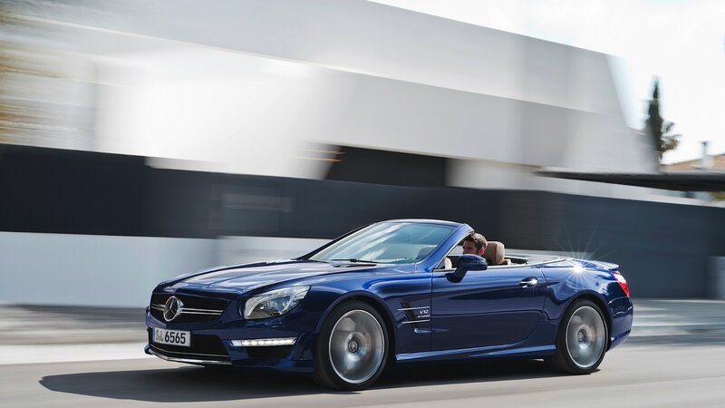 Blue Mercedes-Benz SL convertible