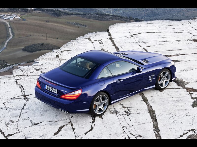 Blue Mercedes-Benz SL65 AMG on cliff