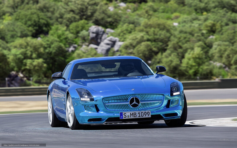 Blue Mercedes-Benz SLS AMG on track