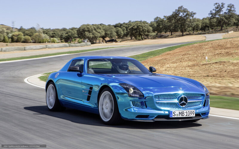 Blue Mercedes-Benz SLS AMG on track