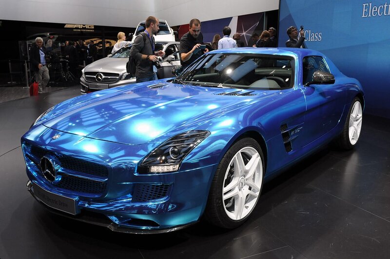 Blue Mercedes-Benz SLS Electric