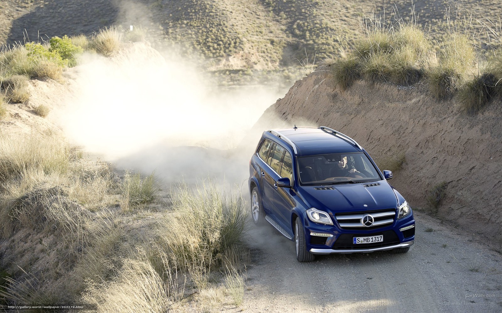 Blue Mercedes-Benz SUV on dirt road