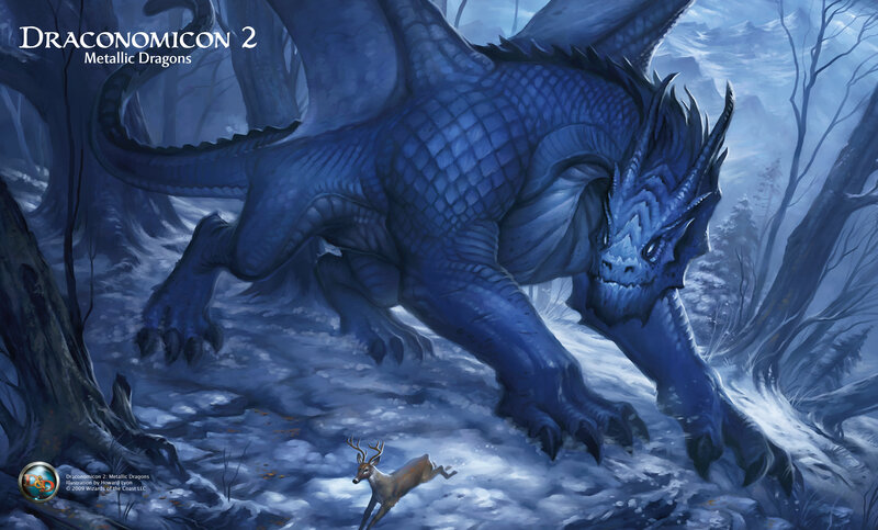 Blue metallic dragon in forest