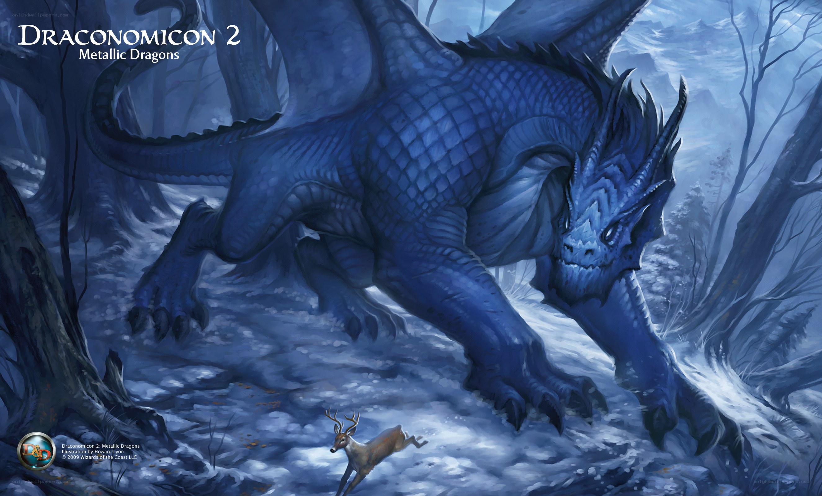 Blue metallic dragon in forest