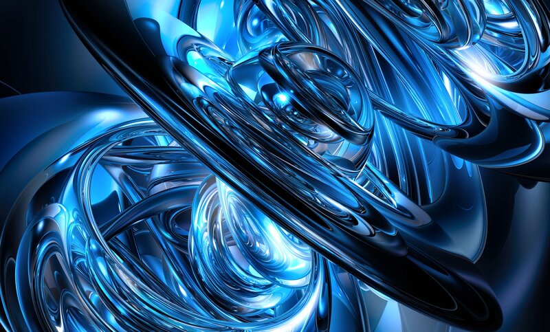 Blue Metallic Swirls — Dynamic, Digital Art, Light