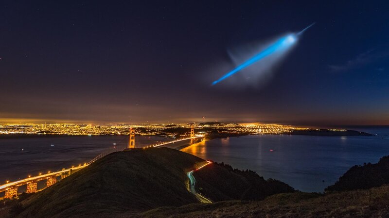Blue Meteor over Bridge