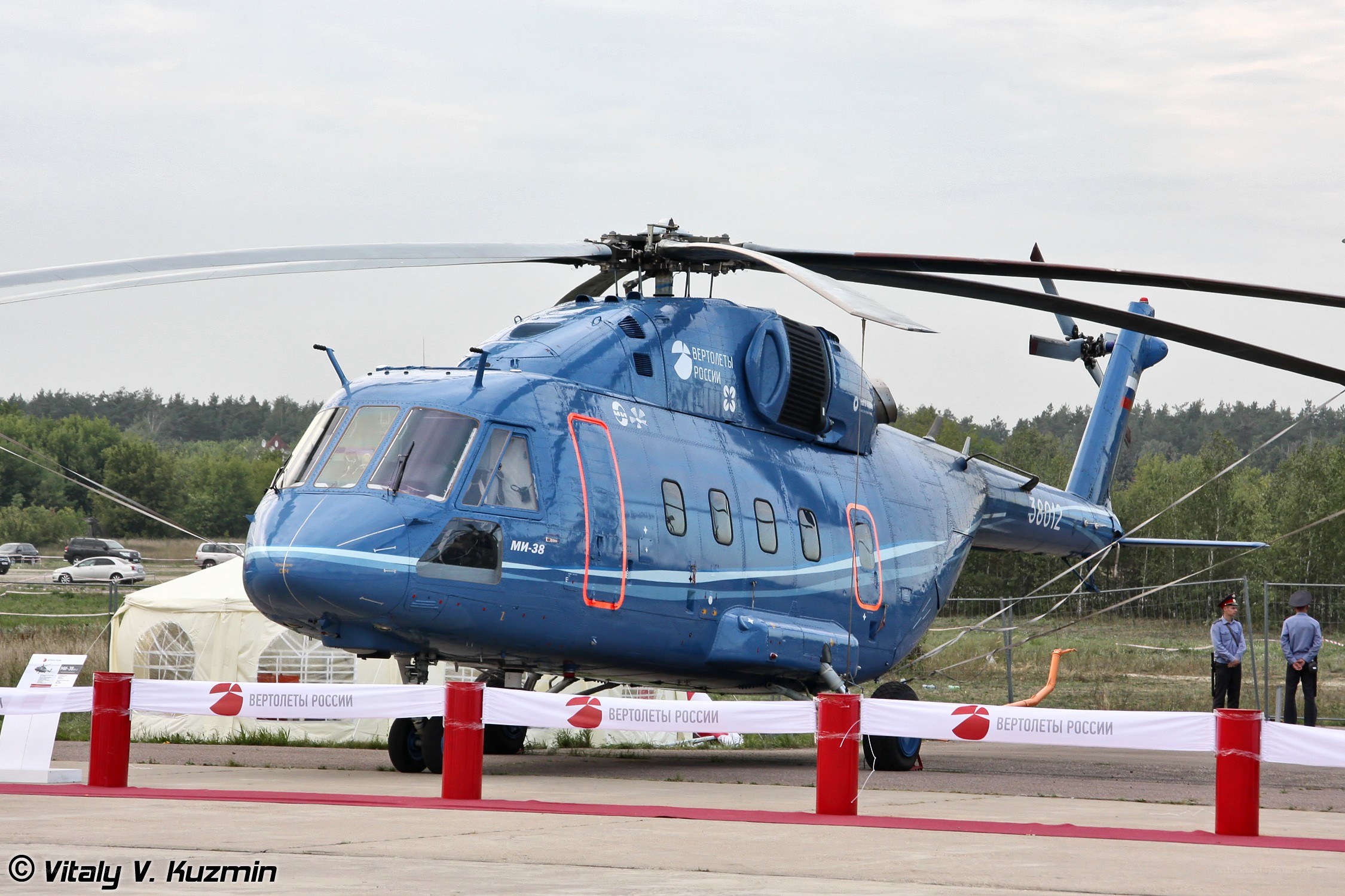 Blue Mi-38 helicopter on display