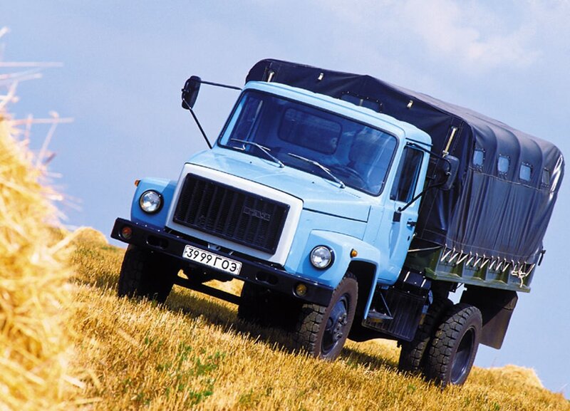 Blue military truck on a hill