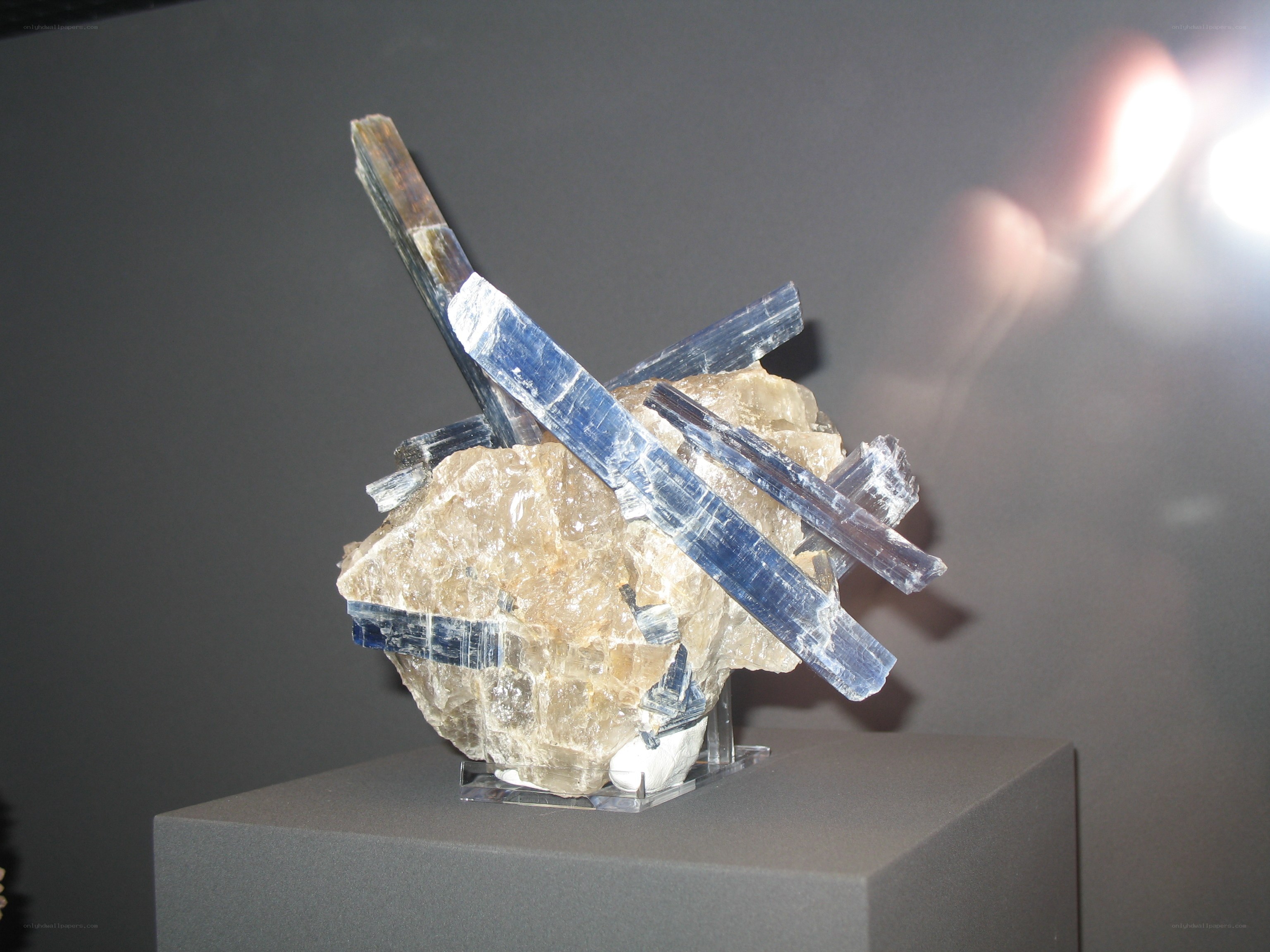 Blue mineral crystals on display