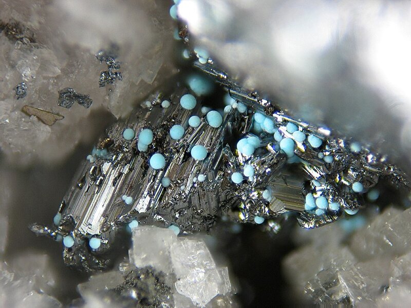 Blue Mineral Crystals — White