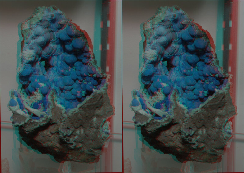 Blue mineral specimen in display