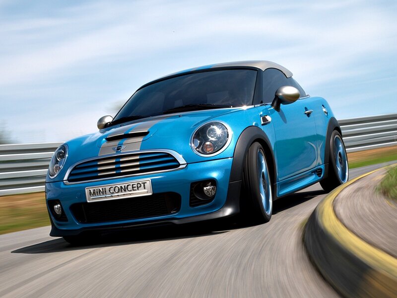 Blue Mini Cooper Car — Dynamic, Afternoon, Photograph, Race Track, Grille