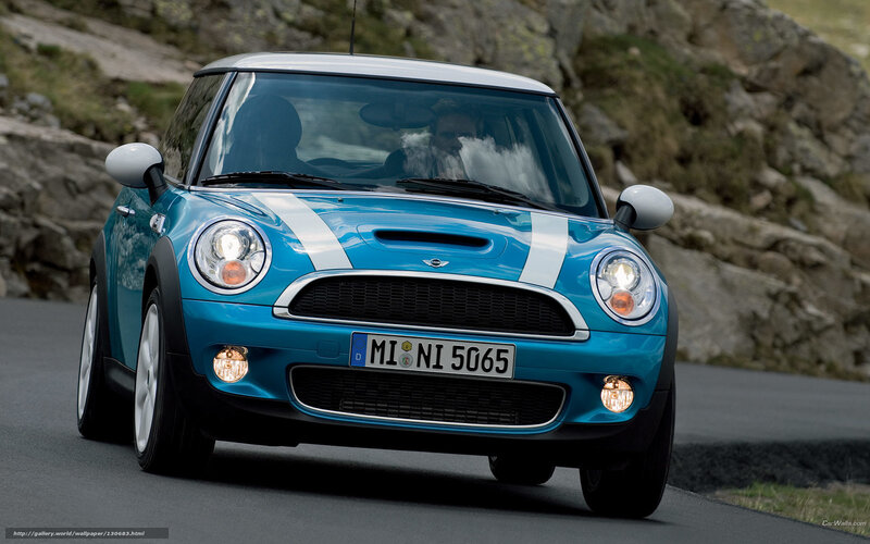 Blue Mini Cooper Car — Dynamic, Afternoon, Photograph, Road