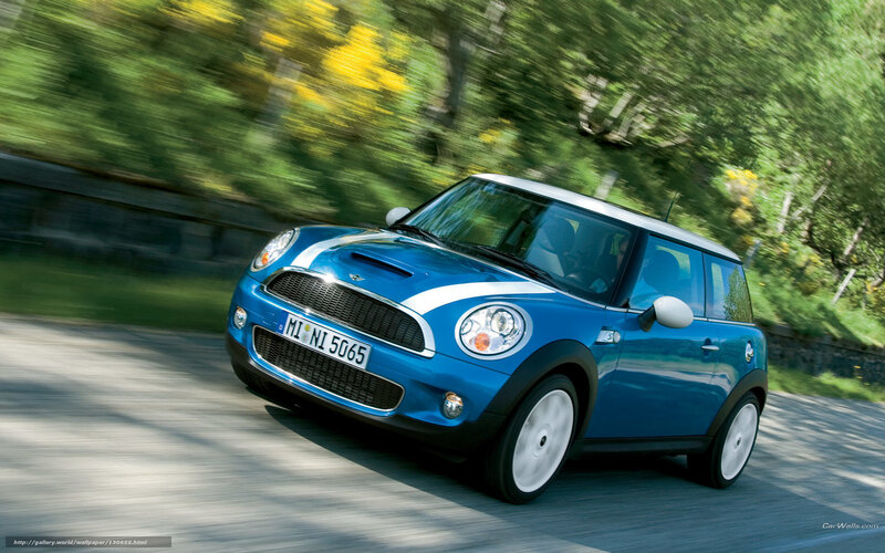 Blue Mini Cooper Car — Dynamic, Summer