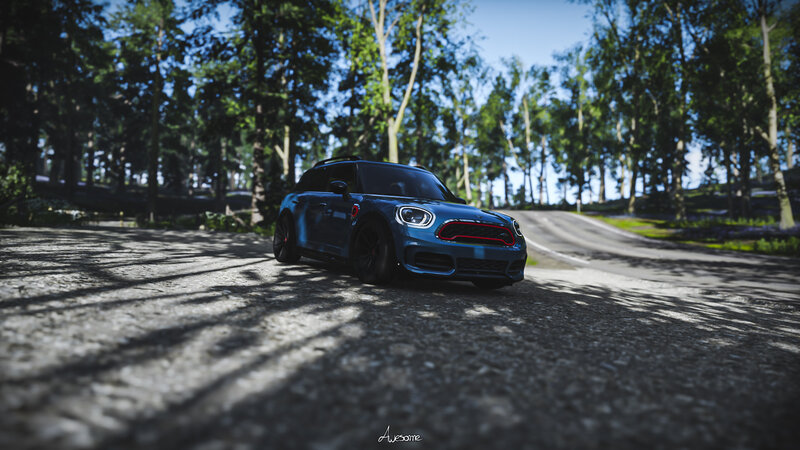 Blue Mini Cooper Car — Serene, Afternoon, 3d Render