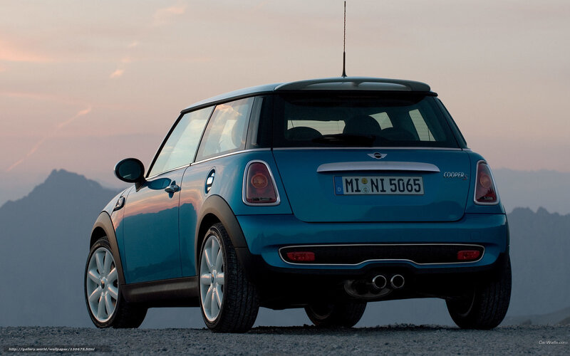 Blue Mini Cooper Car — Serene, Sunset, Photograph
