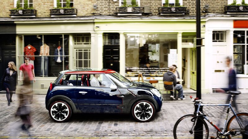 Blue Mini Cooper Car — Urban, Afternoon