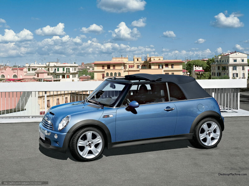 Blue Mini Cooper Convertible — Bright, Sunny