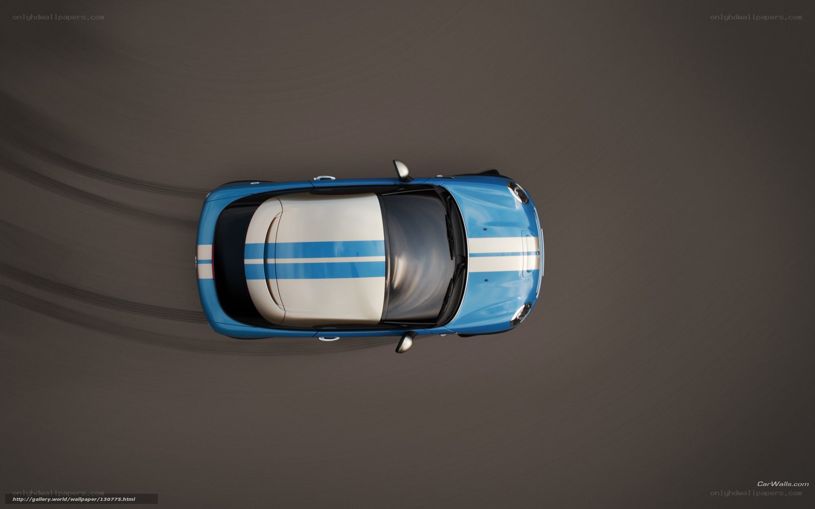 blue mini cooper from above