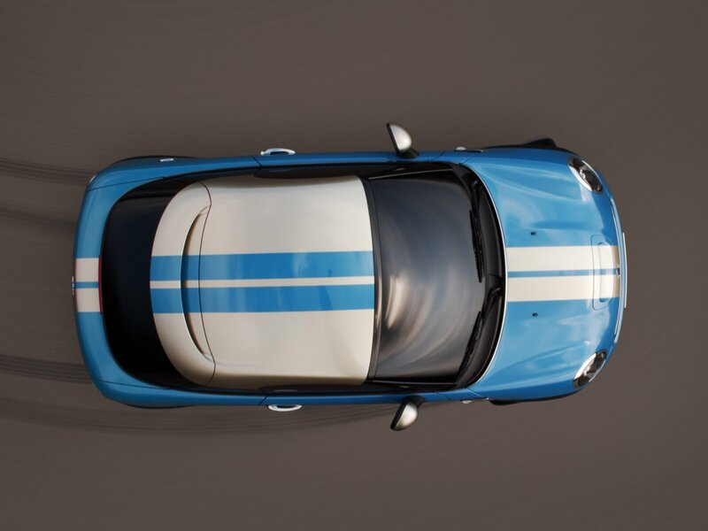 blue mini cooper from above