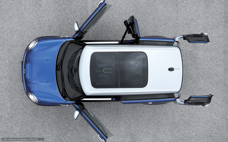 blue mini cooper from above