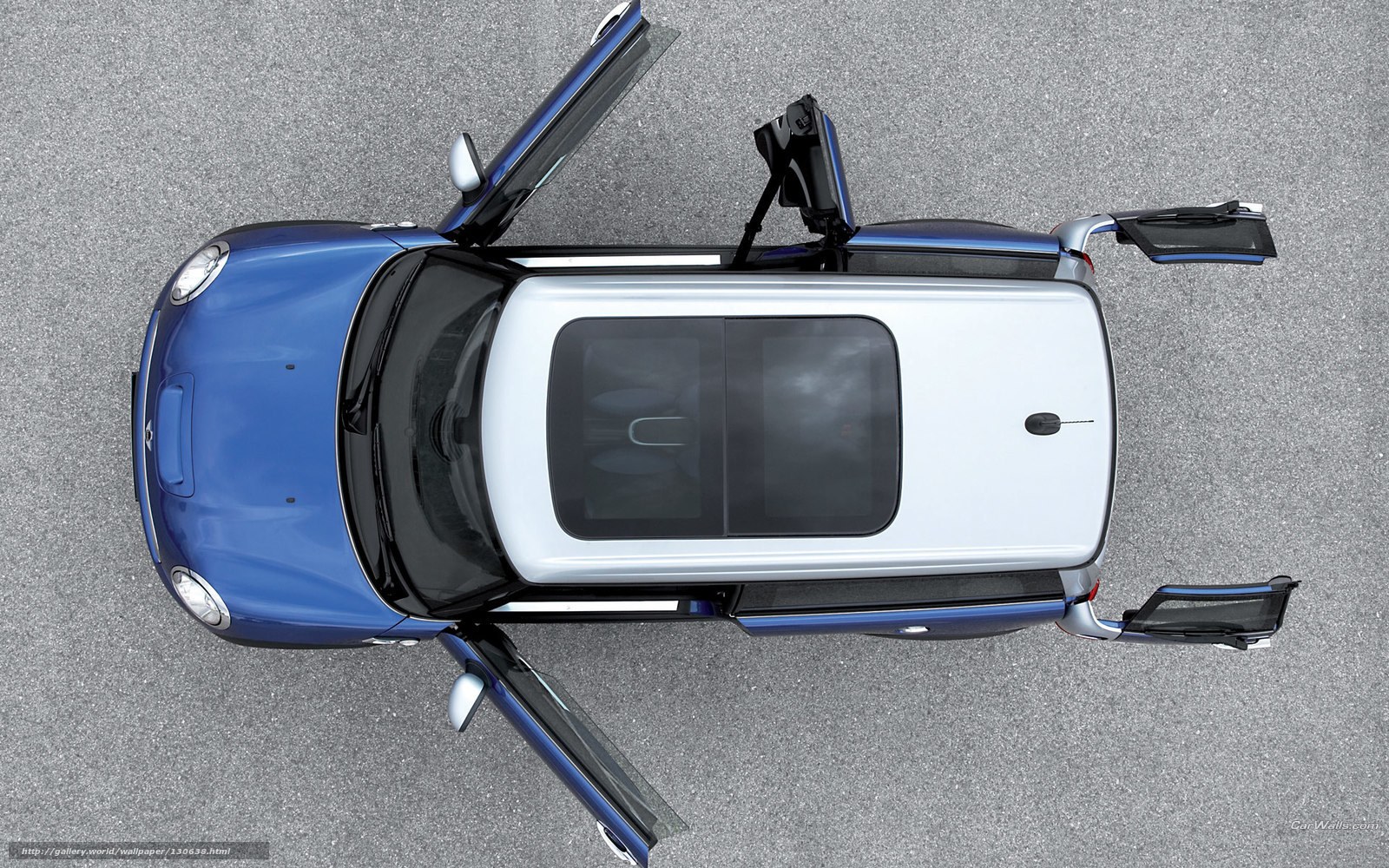 blue mini cooper from above