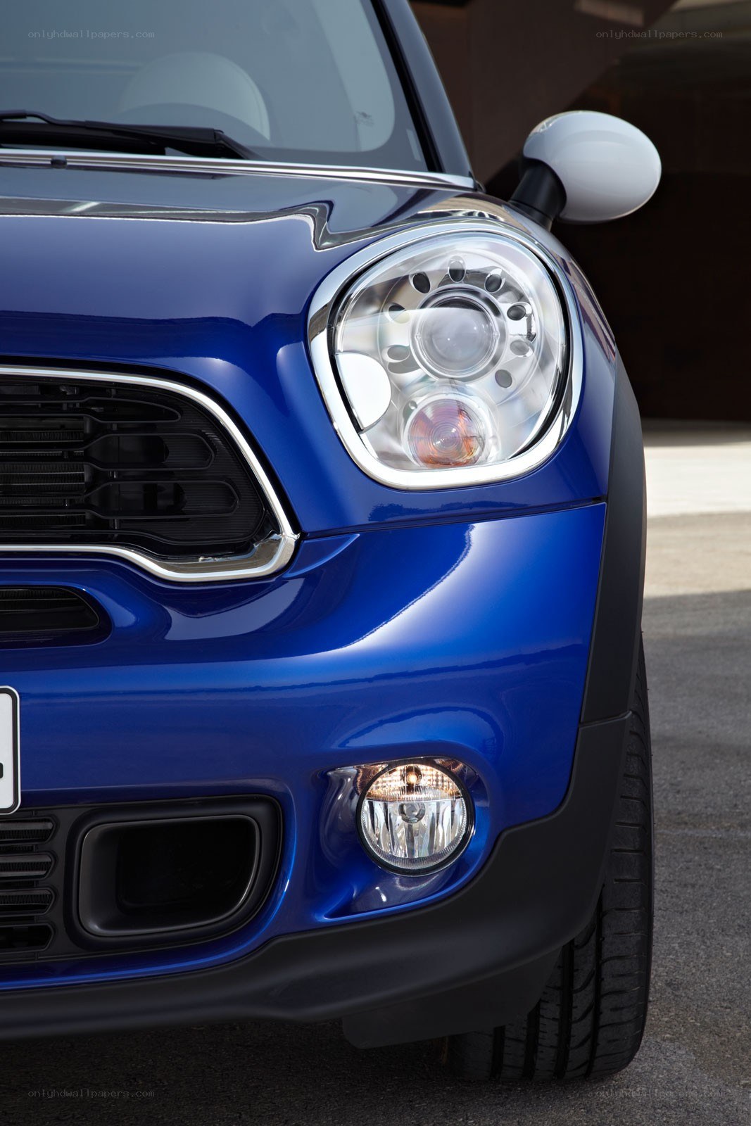 blue mini cooper front view