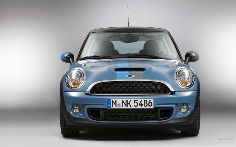 blue mini cooper front view