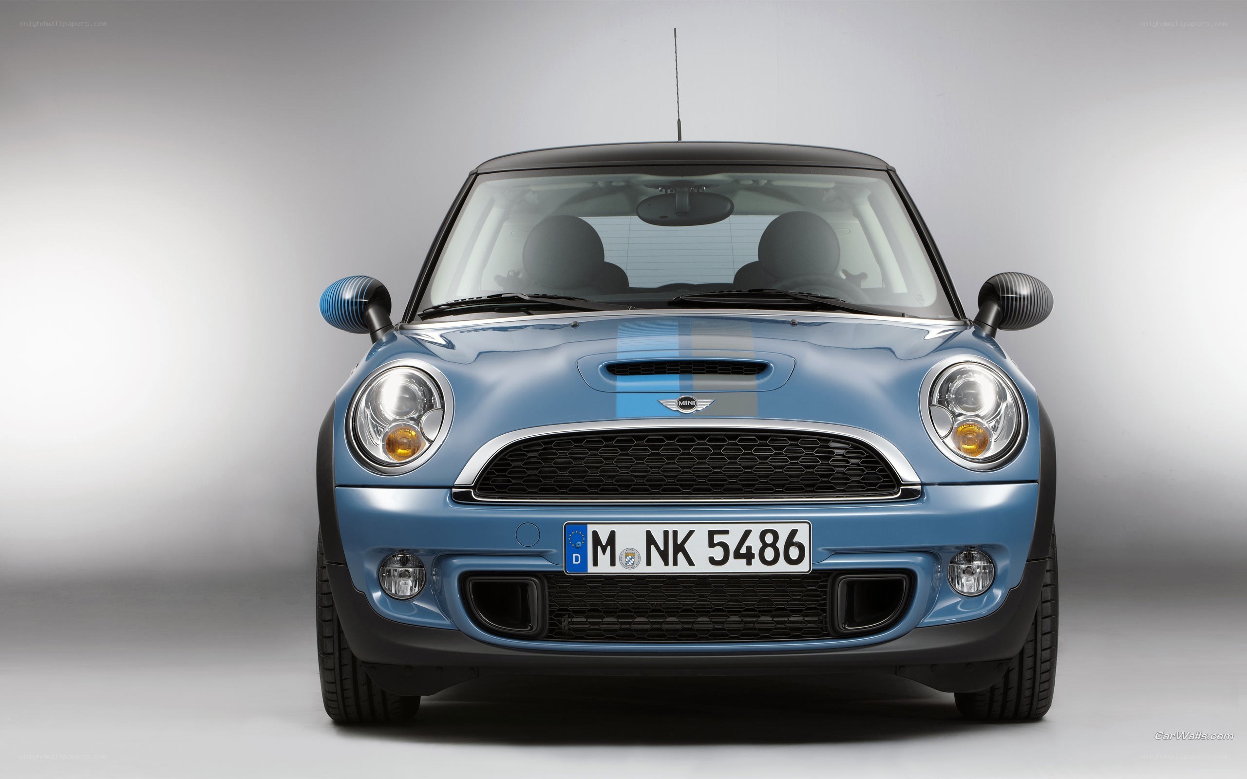 blue mini cooper front view