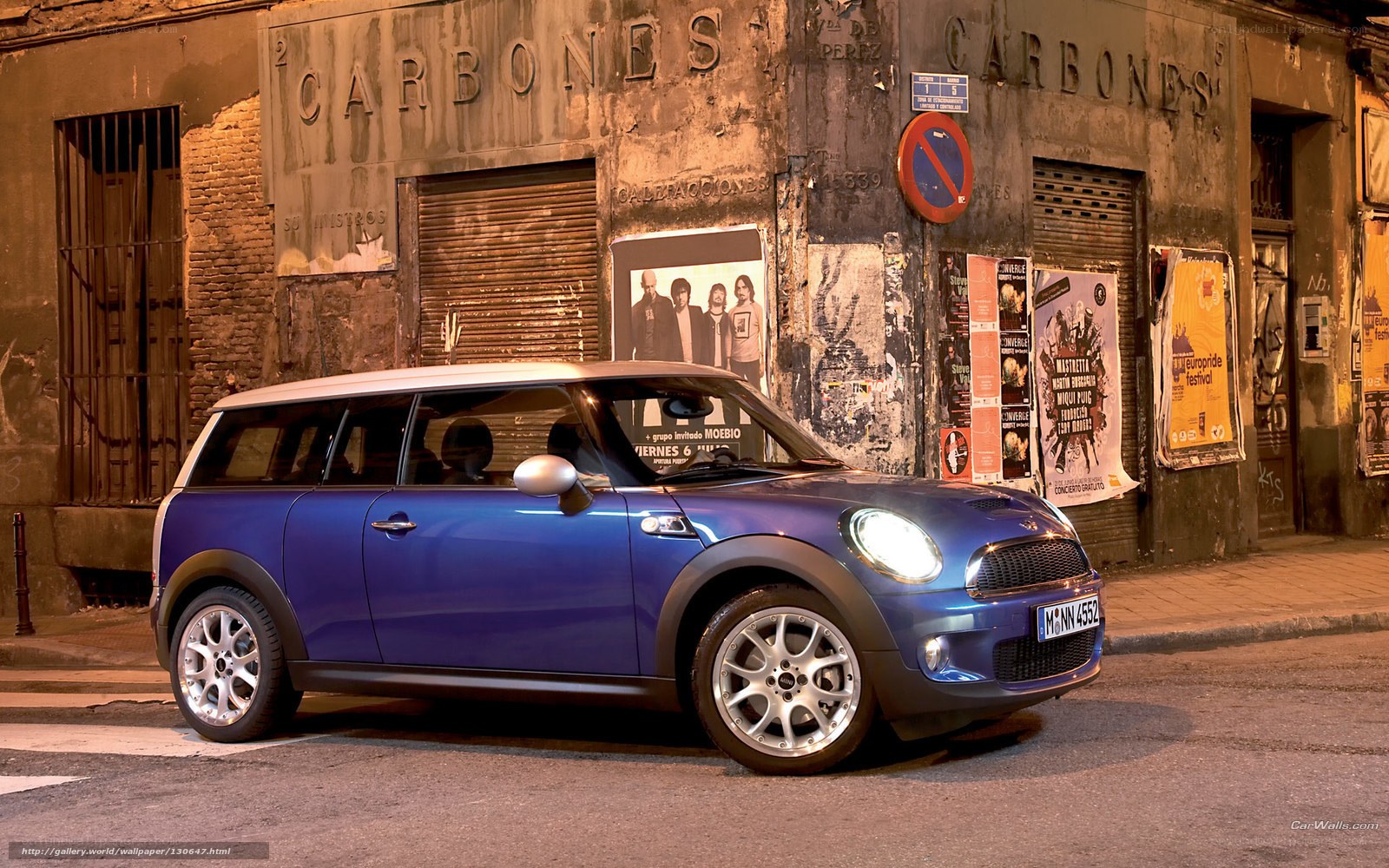 Blue Mini Cooper parked on street