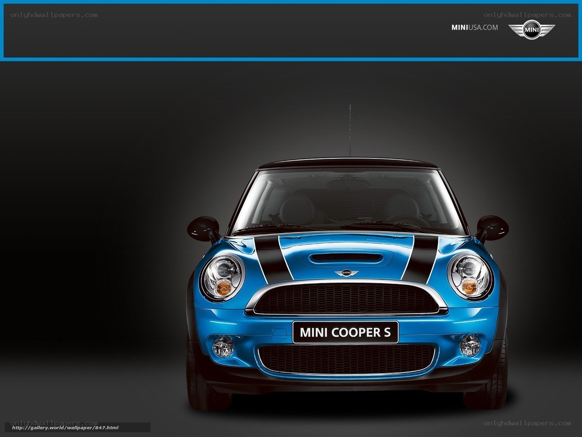 Blue Mini Cooper S front view