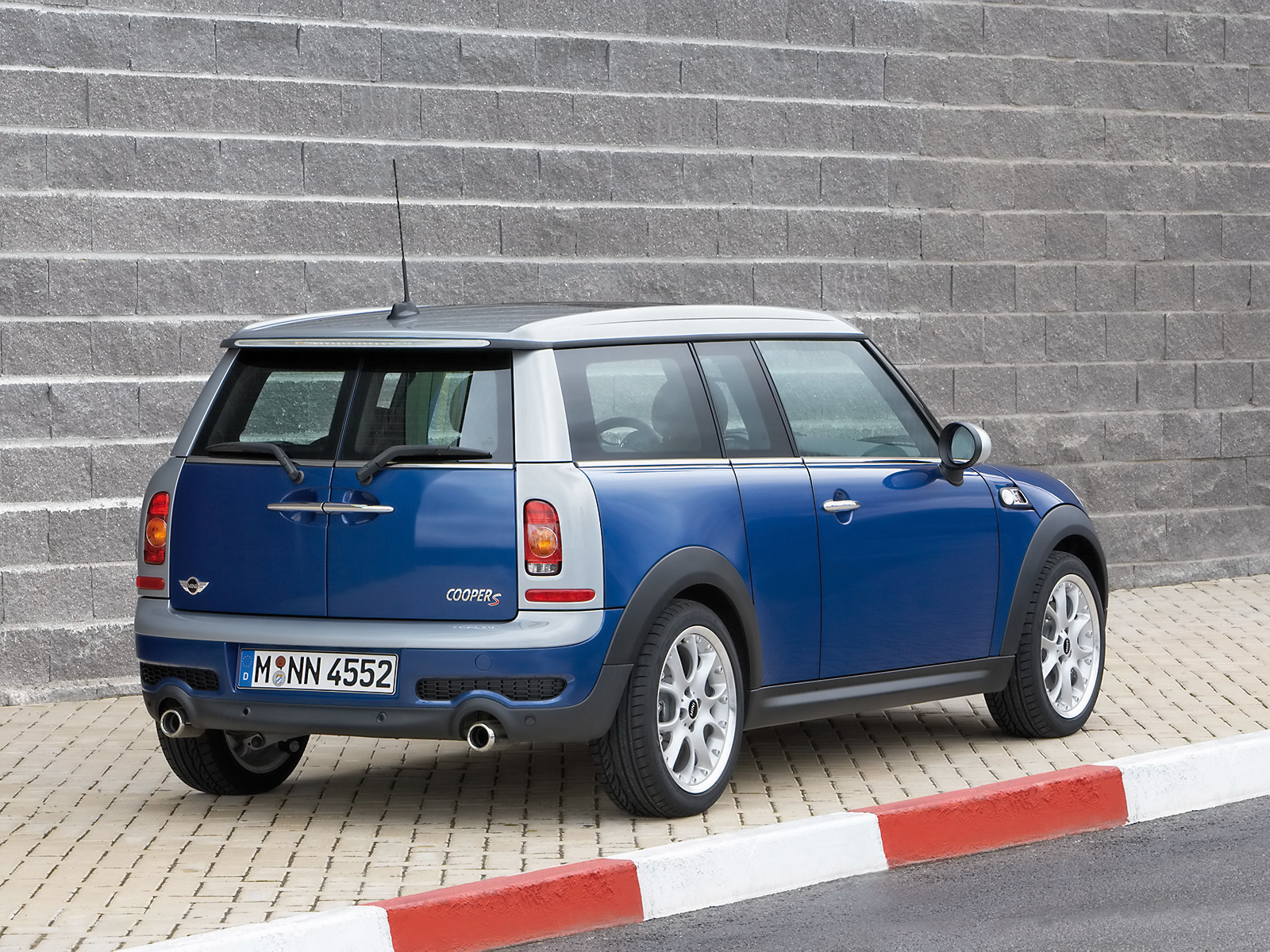 Blue Mini Cooper S parked