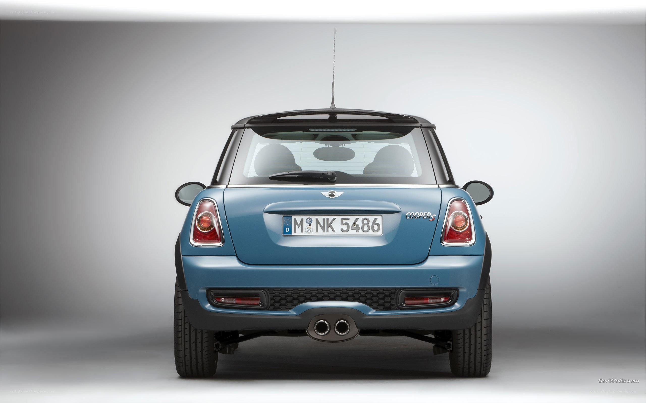 blue mini cooper s rear view