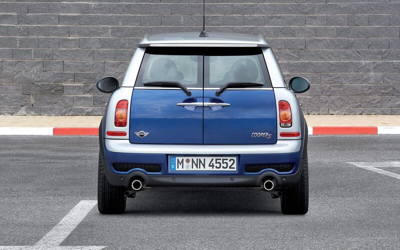 blue mini cooper s rear view