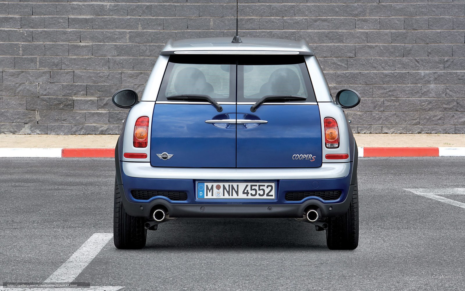 Blue Mini Cooper S rear view