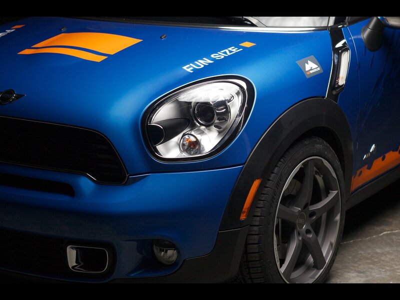 Blue MINI Cooper with decals