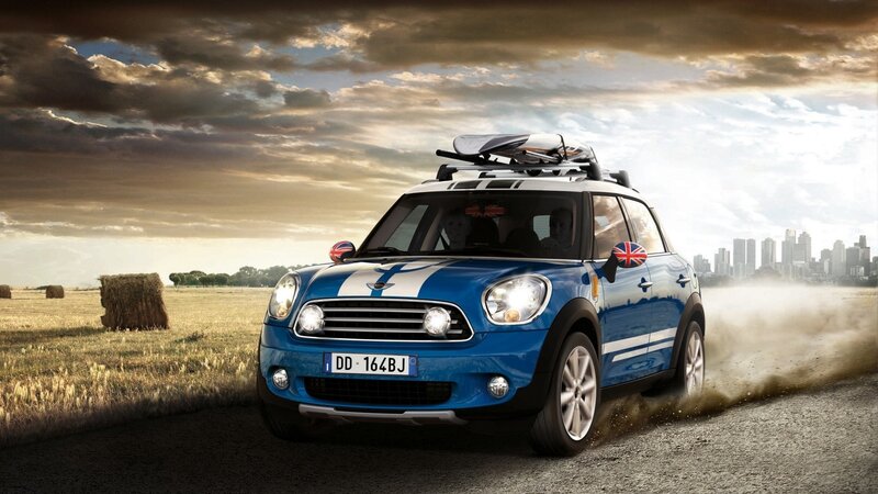 Blue Mini Countryman on country road